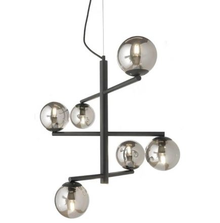 Κρεμαστό Φωτιστικό LED 6xE14 + 5W Gizah Μαύρο/Smoke