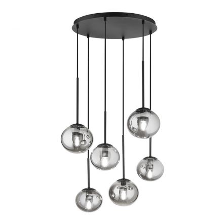 Κρεμαστό Πολύφωτο Φωτιστικό LED 6xE14 Jewel Μαύρο/Smoke R-6NERO