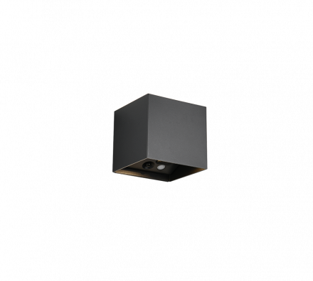 Trio Lighting Τετράγωνη Απλίκα LED 2x1W 3000K GENIE Μαύρο Ματ Πλαστικό IP44 Motion Sensor
