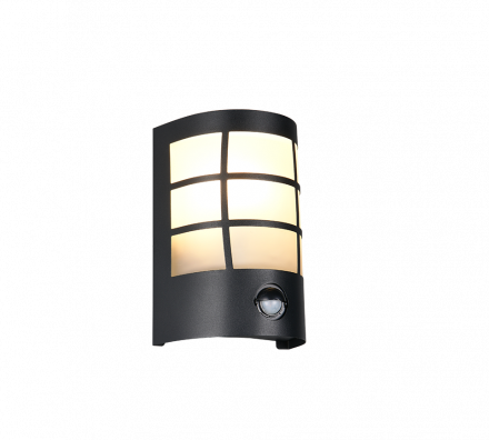 Trio Lighting Επίτοιχο Φωτιστικό 1xE27 SINTRA Motion Sensor Μαύρο Ματ SS-Λευκό Γυαλί