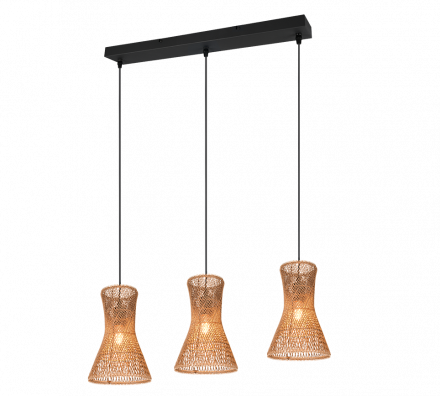 Trio Lighting Κρεμαστό Τρίφωτο Φωτιστικό 3xE27 BIJOU Papiergarn Καφέ