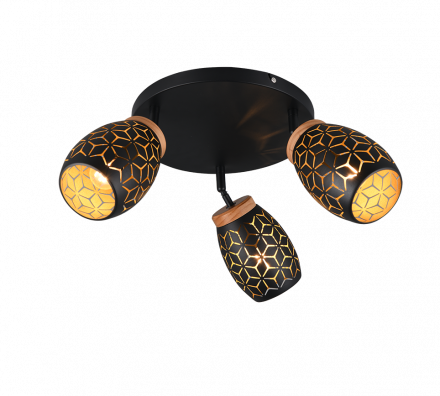 Trio Lighting Τριπλό Spot 3xE14 BIDAR Μαύρο - Χρυσό Μέταλλο