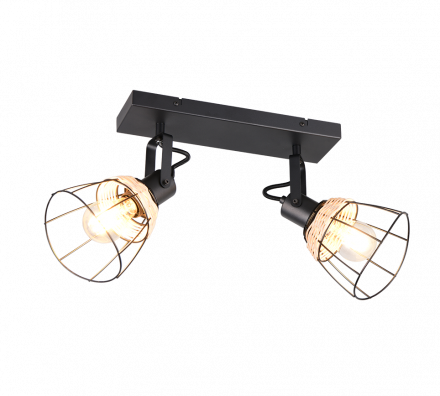 Trio Lighting Διπλό Spot 2xE27 JEROME Μαύρο Ματ Μέταλλο-Rattan