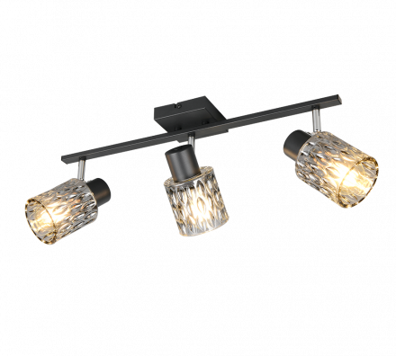 Trio Lighting Τριπλό Spot 3xE27 JACK Μαύρο Ματ Μέταλλο-Smoke Γυαλί