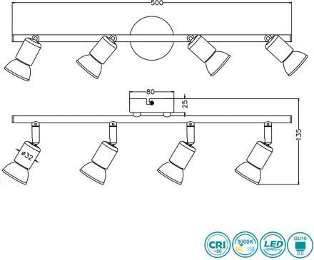 Trio Lighting Spot LED 4xGU10 3W Μεταλλικό PARIS