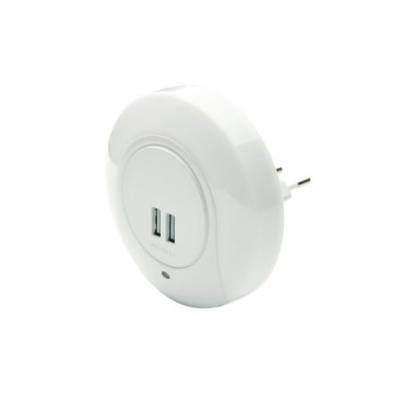 ACA LED Λαμπάκι Νυκτός 1W 4000K Με 2 USB ΘΥΡΕΣ, ΔΙΑΚΟΠΤΗ ON/OFF K AUTO MODE, Λευκό Πλαστικό 230V IP20