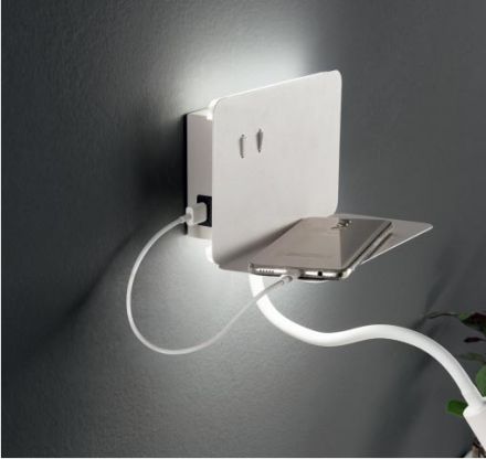 Ondaluce Απλίκα Με Σποτ LED 4,5W+3W+USB Stan Λευκή