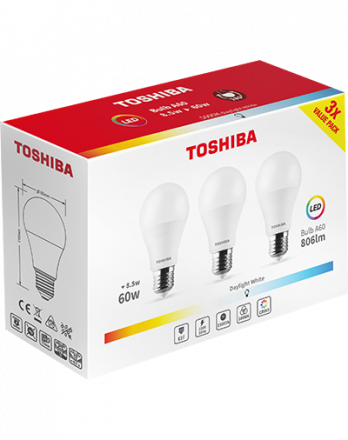 Toshiba Λάμπες LED E27 A60 8.5W 3 Pack