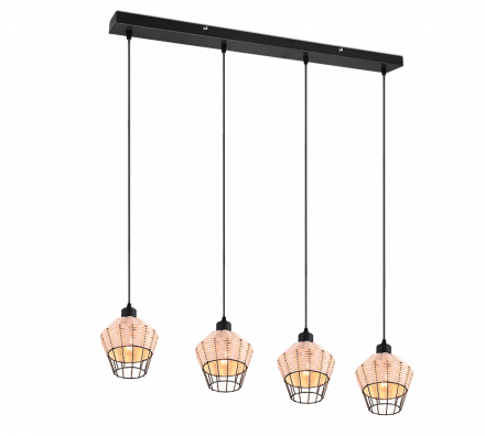 Trio Lighting Κρεμαστό Τετράφωτο Φωτιστικό Ράγα LED 4xE27 BORKA Rattan