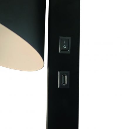 Επίτοιχο Φωτιστικό 1xE14 Wilmer με USB Μαύρο Μέταλλο