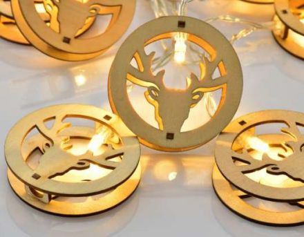 10 LED Διακοσμητικά Λαμπάκια Σε Σειρά Ξύλινοι Τάρανδοι Μπαταρίας Με Χρονοδιακόπτη
