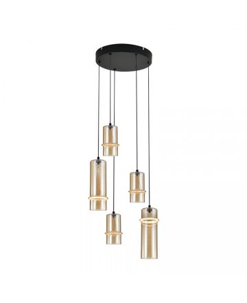 Zambelis Lights Κρεμαστό Φωτιστικό LED 20W 3000K Σαμπανιζέ Γυαλί-Μαύρο Μέταλλο