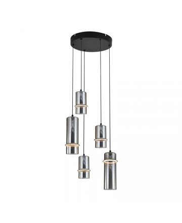 Zambelis Lights Κρεμαστό Φωτιστικό LED 26W 3000K Φιμέ Γυαλί-Μαύρο Μέταλλο