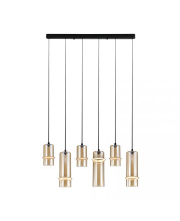 Zambelis Lights Κρεμαστό Φωτιστικό LED 26W 3000K Σαμπανιζέ Γυαλί-Μαύρο Μέταλλο
