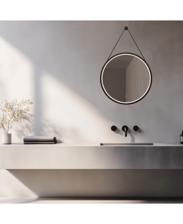 Zambelis Lights Στρογγυλός Καθρέπτης Με LED Φως 15W Με Διακόπτη Αφής IP44 Μαύρο Ματ