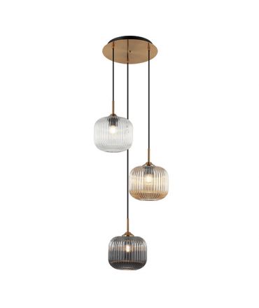 Zambelis Lights Τρίφωτο Κρεμαστό Φωτιστικό LED 3xE27 Μέταλλο/Γυαλί